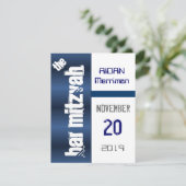 Blue Metallic Bar Mitzvah Kaart (Staand voorkant)