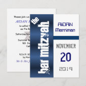 Blue Metallic Bar Mitzvah Kaart (Voorkant / Achterkant)