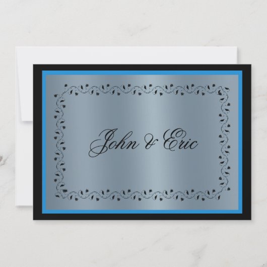 Blue Metallic Black Wedding Invitation Kaart (Voorkant)