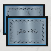 Blue Metallic Black Wedding Invitation Kaart (Voorkant / Achterkant)