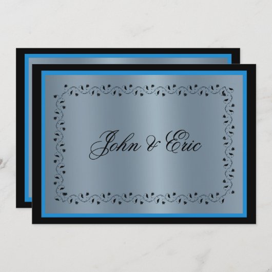 Blue Metallic Black Wedding Invitation Kaart (Voorkant / Achterkant)