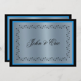 Blue Metallic Black Wedding Invitation Kaart
