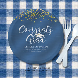 Blue Metallic CONGRATS AFSTUDEERDER Gold Confetti Papieren Bordje