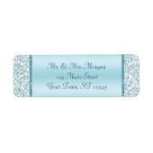 Blue Metallic Damask Wedding Return-adres Etiket (Voorkant)