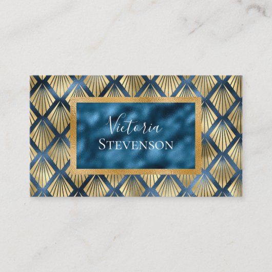 Blue Metallic Elegant Modern Abstract Visitekaartje (Voorkant)