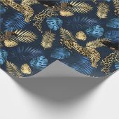 Blue Metallic Elegant Modern Leopard Cadeaupapier (Hoek)