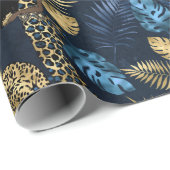Blue Metallic Elegant Modern Leopard Cadeaupapier (Rol Hoek)