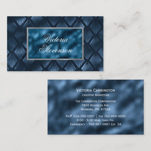 Blue Metallic Elegant Modern Visitekaartje (Voorkant / Achterkant)