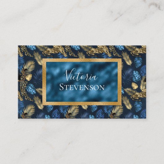 Blue Metallic Elegant Modern Visitekaartje (Voorkant)