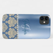 Blue Metallic Floral Monogram Personalize Girly Case-Mate iPhone Case (Achterkant (horizontaal))