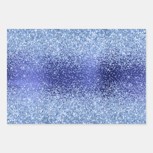 Blue Metallic Glitter Sparkle Patroon Inpakpapier Vel (Voorkant 2)
