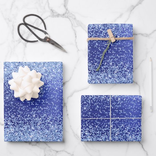 Blue Metallic Glitter Sparkle Patroon Inpakpapier Vel (Voorkant)