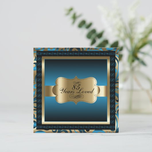 Blue Metallic & Gold - 85th Birthday Party Kaart (Staand voorkant)