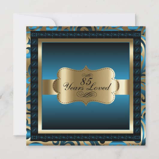 Blue Metallic & Gold - 85th Birthday Party Kaart (Voorkant)