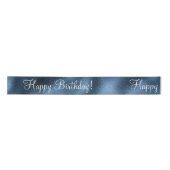 Blue Metallic Happy Birthday Script Modern Satin Satijnen Lint (Voorkant)