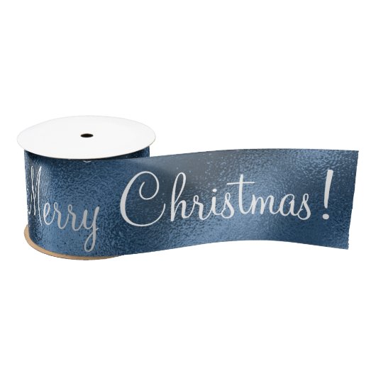 Blue Metallic Merry kerstfeestdag moderne satin Satijnen Lint (Spoel)