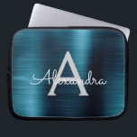 Blue Metallic Modern Chic Stainless Steel Monogram Laptop Sleeve<br><div class="desc">Blauw en grijs Faux Roestvrij staal Metallic Folie Modern en Elegant Monogram Sleeve. Deze gepersonaliseerde laptophoes met monogrammen kan worden aangepast om uw initiaal en voornaam op te nemen en maakt een perfecte kerstcadeautje of kerstcadeau.</div>