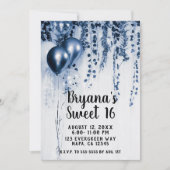 Blue Metallic Party Ballonnen Ivy White Sweet 16 Kaart (Voorkant)