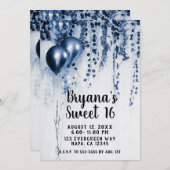 Blue Metallic Party Ballonnen Ivy White Sweet 16 Kaart (Voorkant / Achterkant)