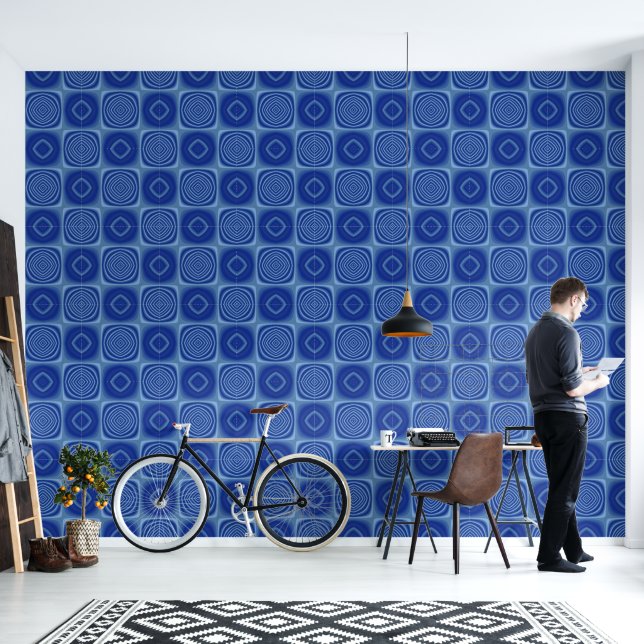 Blue Metallic Pattern Behang (Woonkamer)