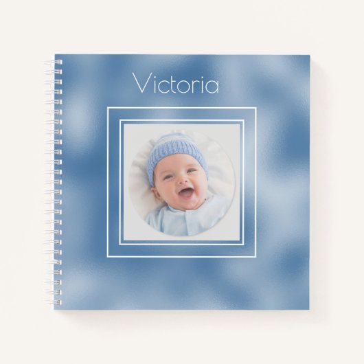 Blue Metallic Photo Name Typography Notitieboek (Voorkant)