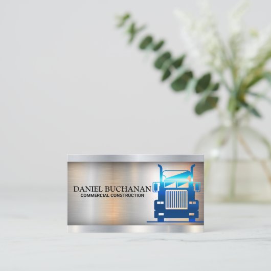 Blue Metallic Semi Truck Visitekaartje (Staand voorkant)