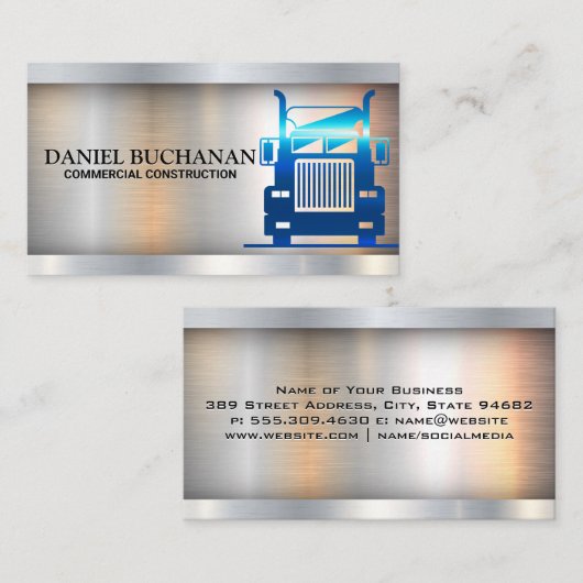 Blue Metallic Semi Truck Visitekaartje (Voorkant / Achterkant)
