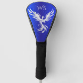 Blue Metallic Silver Phoenix Monogram Initialen Golfheadcover (Voorkant)