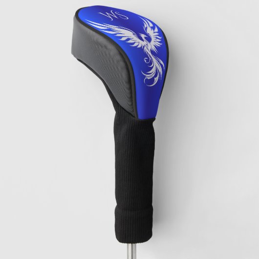 Blue Metallic Silver Phoenix Monogram Initialen Golfheadcover (Schuin)