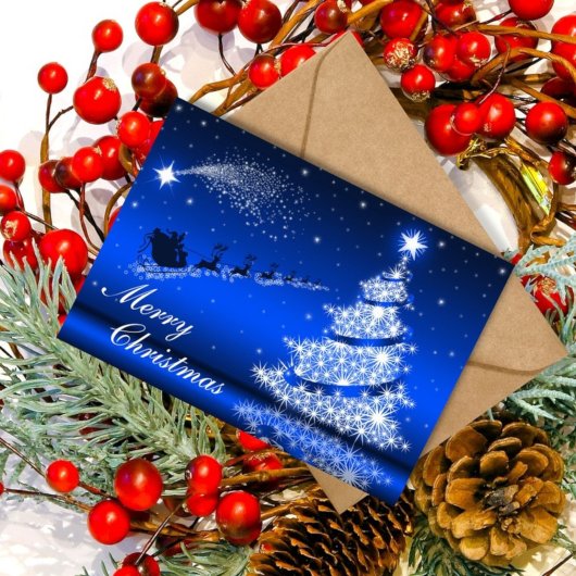 Blue Metallic Sparkling Christmas Tree Kaart