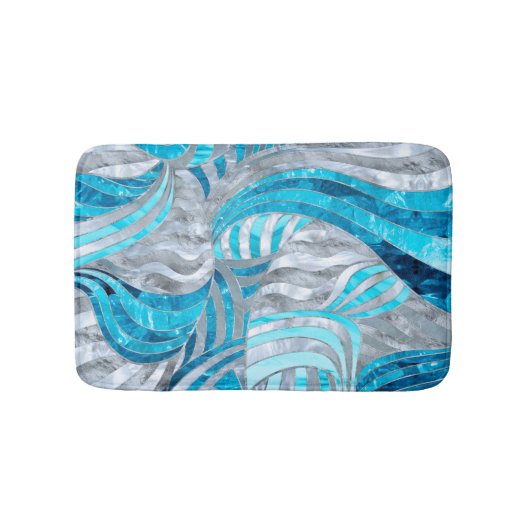 Blue Metallic Wavy Abstract Badmat (Voorkant)