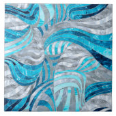 Blue Metallic Wavy Abstract Tegeltje (Voorkant)