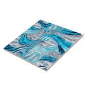 Blue Metallic Wavy Abstract Tegeltje (Zijkant)