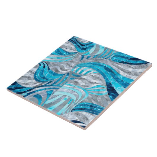 Blue Metallic Wavy Abstract Tegeltje (Zijkant)