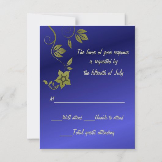 Blue Metallic Wedding Response Card RSVP Kaartje (Achterkant)