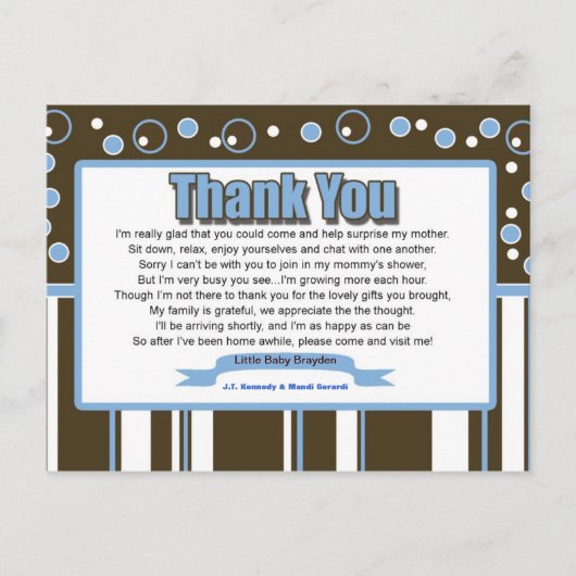 Blue Metro Baby shower Bedankt Briefkaart (Voorkant)