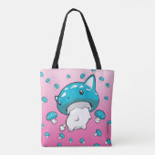 Blue Mewshroom Kitty Cat Mushroom Bag Tote Bag (Achterkant)