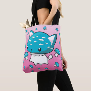 Blue Mewshroom Kitty Cat Mushroom Bag Tote Bag