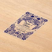 Blue Mexican Birds Otomi Floral Fiesta Wedding Acryl Uitnodigingen (Laagn)