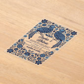 Blue Mexican Birds Otomi Floral Fiesta Wedding Acryl Uitnodigingen (Laagn)