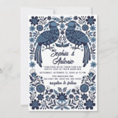 Blue Mexican Birds Otomi Floral Fiesta Wedding Kaart (Voorkant)