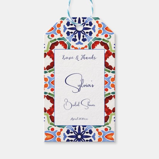 Blue Mexican kleurrijke tegels vrijgezellenfeest g Cadeaulabel (Voorkant)