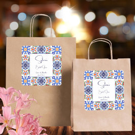 Blue Mexican kleurrijke tegels vrijgezellenfeest g Vierkante Sticker