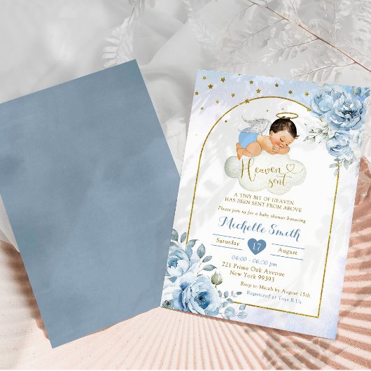 Blue Mexican Little Angel Heaven Sent Baby shower Kaart