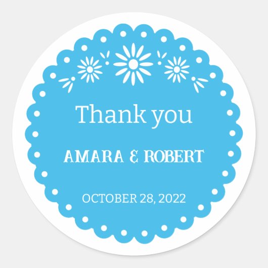 BLUE MEXICAN PAPEL PICADO DANK U STICKER (Voorkant)