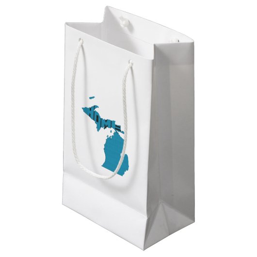 Blue Michigan Home Word Art Gift Bag Klein Cadeauzakje (Voorkant Gekanteld)