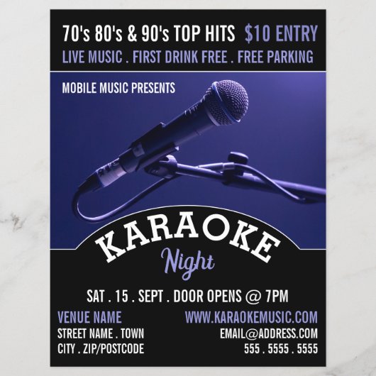 Blue Microphone, Karaoke Event Adverteren Flyer (Voorkant)
