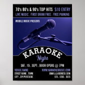 Blue Microphone, Karaoke Event Adverteren Poster (Voorkant)