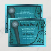 Blue Microphone Karaoke Party Uitnodiging (Voorkant / Achterkant)