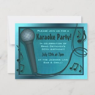 Blue Microphone Karaoke Party Uitnodiging